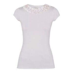 Ted Baker - Charre Bow-Trimmed Short Sleeve Tee – White - Size 3 (US 8)